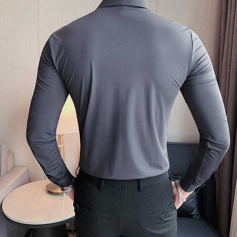 Camicia da uomo elasticizzata in tinta unita da lavoro