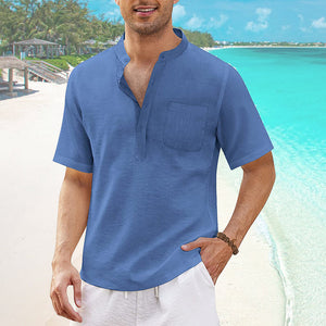 T-shirt casual da uomo in cotone e lino estivo