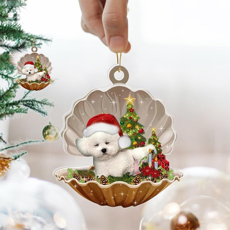 Bulldog francese-Perla dormiente in ornamento natalizio su due lati