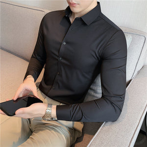 Camicia da uomo elasticizzata in tinta unita da lavoro