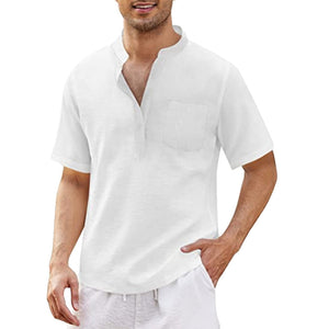T-shirt casual da uomo in cotone e lino estivo